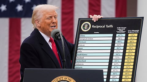 President Donald Trump speaks during an event to announce new tariffs in the Rose Garden at the White House, Wednesday, April 2, 2025, in Washington.