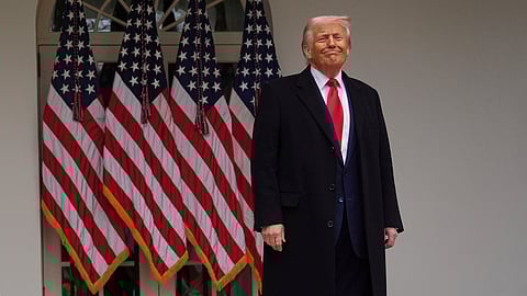 President Donald Trump departs after signing an executive order at an event to announce new tariffs in the Rose Garden of the White House, Wednesday, April 2, 2025, in Washington.