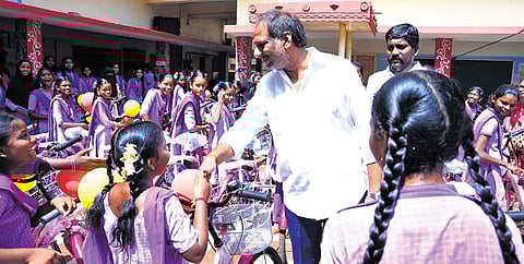 As part of efforts to promote girls’ education and reduce dropout rates, Minister Gottipati Ravi Kumar distributed 309 bicycles to girl students of Government Girls’ High School.