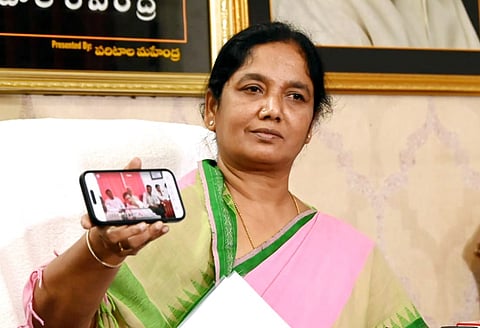 Raptadu MLA Paritala Sunitha addressing the media on Thursday. 