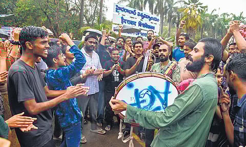 UoH students celebrate over the SC order on Thursday