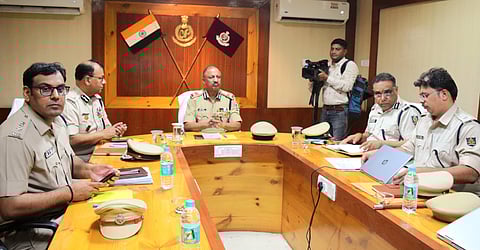 DGP Y B Khurania in discussion with senior officials in Sambalpur.