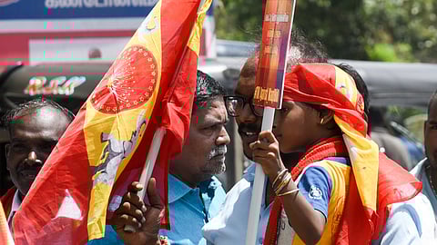 Cadres of TVK protesting. Image used for representational purposes only.