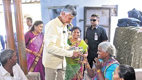 Chief Minister Chandrababu Naidu serving coffee to P4 family members.