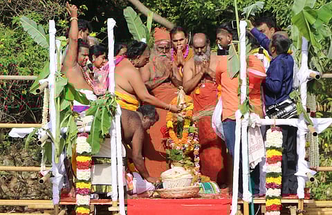 Devotees witnessed the consecration of Arulmigu Subramaniyaswamy temple at Maruthamalai in Coimbatore District on Friday. 