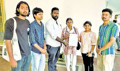 AICC Telangana in-charge Meenakshi Natarajan with UoH students, teachers and members of civil society organisations in Hyderabad.