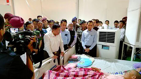 Senior General Min Aung Hlaing, Prime Minister and Commander-in-Chief of the Myanmar Armed Forces, visits the Indian Field Hospital, expressing appreciation for their support and assistance.