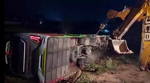 The tourist bus involved in the accident.