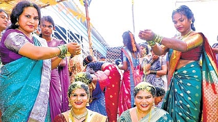 As part of a centuries-old ritual, several transgender devotees tied the knot with each other as a symbolic way to marry Lord Shiva.