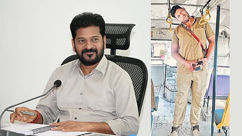 Telangana CM Revanth Reddy (L) directed Transport Minister Ponnam Prabhakar to find a suitable job for Ameen Ahmed Ansari (R).