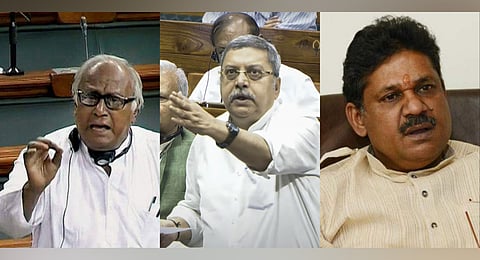TMC Parliamentarians Sougata Roy, Kalyan Banerjee and Kirti Azad. 
