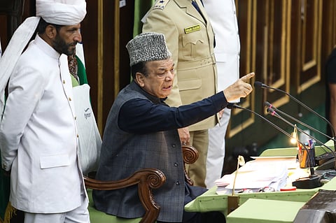 Jammu and Kashmir Assembly Speaker Abdul Rahim Rather conducts proceedings of the House during the Budget session of the J&K Assembly.