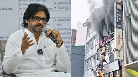 Deputy CM Pawan Kalyan’s (L) younger son, Mark Shankar, sustained injuries in a fire accident at his school in Singapore.