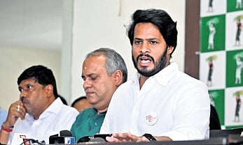 JDS’ Nikhil Kumaraswamy addresses media in Bengaluru | nagaraja gadekal