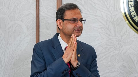 RBI Governor Sanjay Malhotra during a press conference after announcement of the first bi-monthly monetary policy of the current fiscal year, in Mumbai, Wednesday, April 9, 2025.