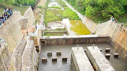 Water released from Ponnaniyar Dam near Manapparai on Wednesday.