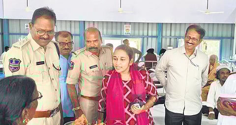 Banswada Sub-Collector K Karnmai interacts with doctors, staff members and patients at the Goverment Area Hospital in Banswada on Wednesday