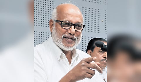 CPM general secretary M A Baby addressing the media at Kesari Memorial Trust Hall in T’Puram on Tuesday.