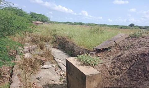 Unmaintained checkdam facility of the Peruvayal tank near Ramanathapuram.