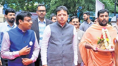 IT & Industries Minister D Sridhar Babu during the inauguration of 
T-Fiber’s new corporate office in Begumpet on Thursday
