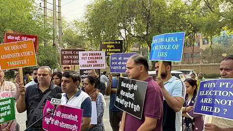 Parents during the protest.