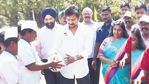 DyCM Udhayanidhi Stalin inaugurates the state-level cultural sports competitions for SHG women at SDAT, Nehru Park, on Wednesday.