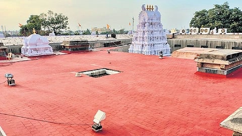 The completed restoration work at the Srikalahasti temple.