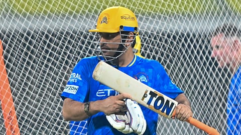 MS Dhoni during practice on Thursday