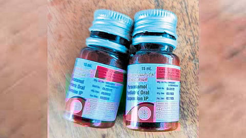 Expired bottles of paracetamol paediatric oral suspension.