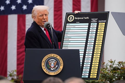 US President Donald Trump speaks to the media from the Oval Office of the White House in Washington.