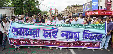 Actor Badshah Moitra, along with a leader of the doctors' forum and teachers who lost their jobs due to a Supreme Court ruling, participated in a protest rally in Kolkata on April 10, 2025, demanding the reinstatement of qualified teachers.