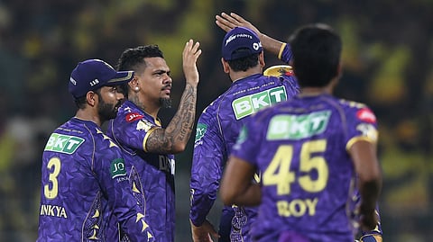 Sunil Narine celebrates a wicket against CSK on Friday
