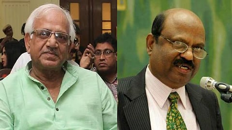 West Bengal's Parliamentary Affairs Minister Sovandeb Chattopadhyay (L), Governor C V Ananda Bose