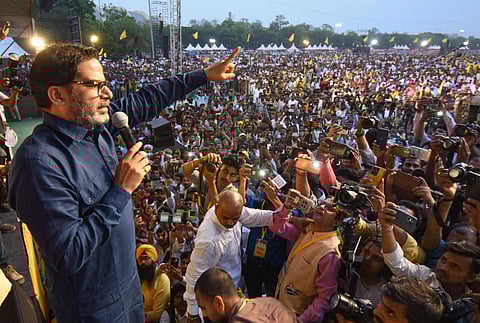 Jan Suraaj chief Prashant Kishor speaks during the 'Bihar Badlav' rally, in Patna, Friday, April 11, 2025.