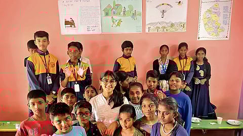 Vidhi Golchha with school students during a workshop