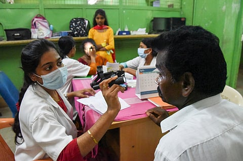A patient being checked for conjunctivitis at MGMGH in Tiruchy 