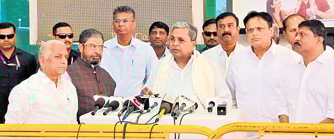 Chief Minister Siddaramaiah speaks to the media at Belagavi Airport on Saturday evening.