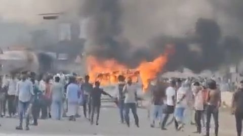Several vehicles, including police vans, were set on fire, stones were hurled at security forces, and roads were blocked as violence rocked Malda, Murshidabad, South 24 Parganas and Hooghly districts.