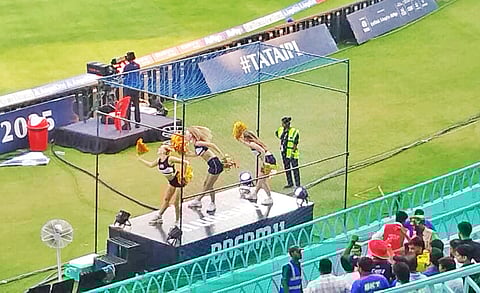 GuJarat Titans cheerleaders during the team's match against Lucknow Super Giants at the Bharat Ratna Shri Atal Bihari Vajpayee Ekana Cricket Stadium in Lucknow on Saturday