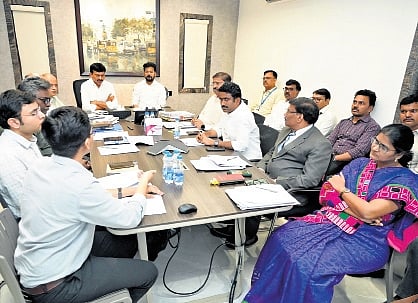 Chief Minister A Revanth Reddy during a review meeting with the officials on Bhu Bharathi portal in Hyderabad on Saturday