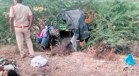 Police inspecting the accident spot in Sri Sathya Sai district.