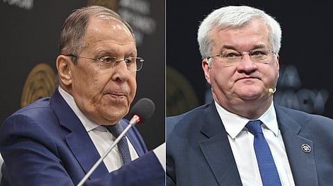 A collage of Russian Foreign Minister Sergey Lavrov (L) and his Ukrainian counterpart Andrii Sybiha (R).
