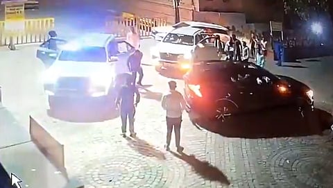 CCTV footage of some SUVs, a couple of them with red beacons, entering into the temple premises, located on a hill in MP's Dewas city.