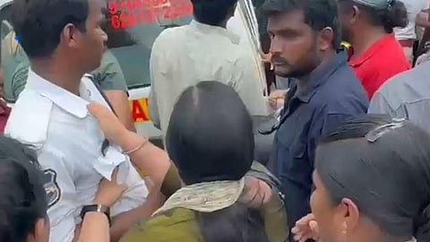 Locals protest in Balanagar on Sunday.