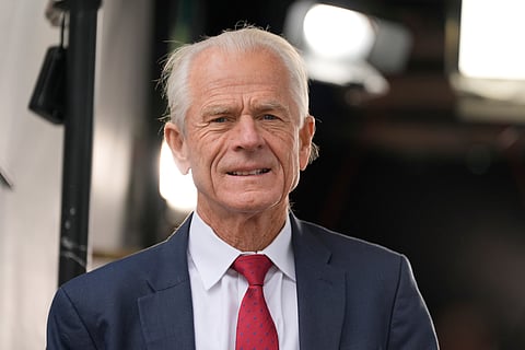 White House trade adviser Peter Navarro is pictured before participating in an interview outside the White House, Thursday, April 10, 2025, in Washington.