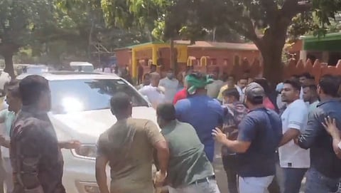 Miscreants vandalising and attacking Pranab Balabantaray’s car 