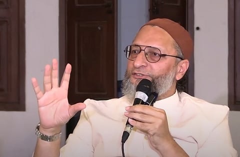 AIMIM president and Hyderabad MP Asaduddin Owaisi speaking to the press in Hyderabad on Sunday.