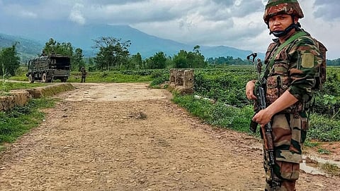 Security personnel patrol at violence-hit area in Manipur used for representational purposes only.