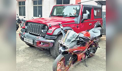 The seized car and KTM bike 