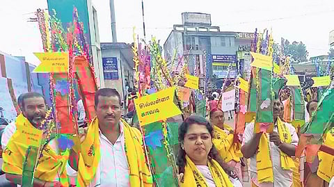 The residents seen taking kavadi to Murugan temple.